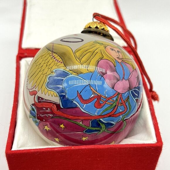 VTG Bill Yee 1990 Christmas Ornament Reverse Hand Painted Angel 3” Blown Glass - Picture 4 of 12